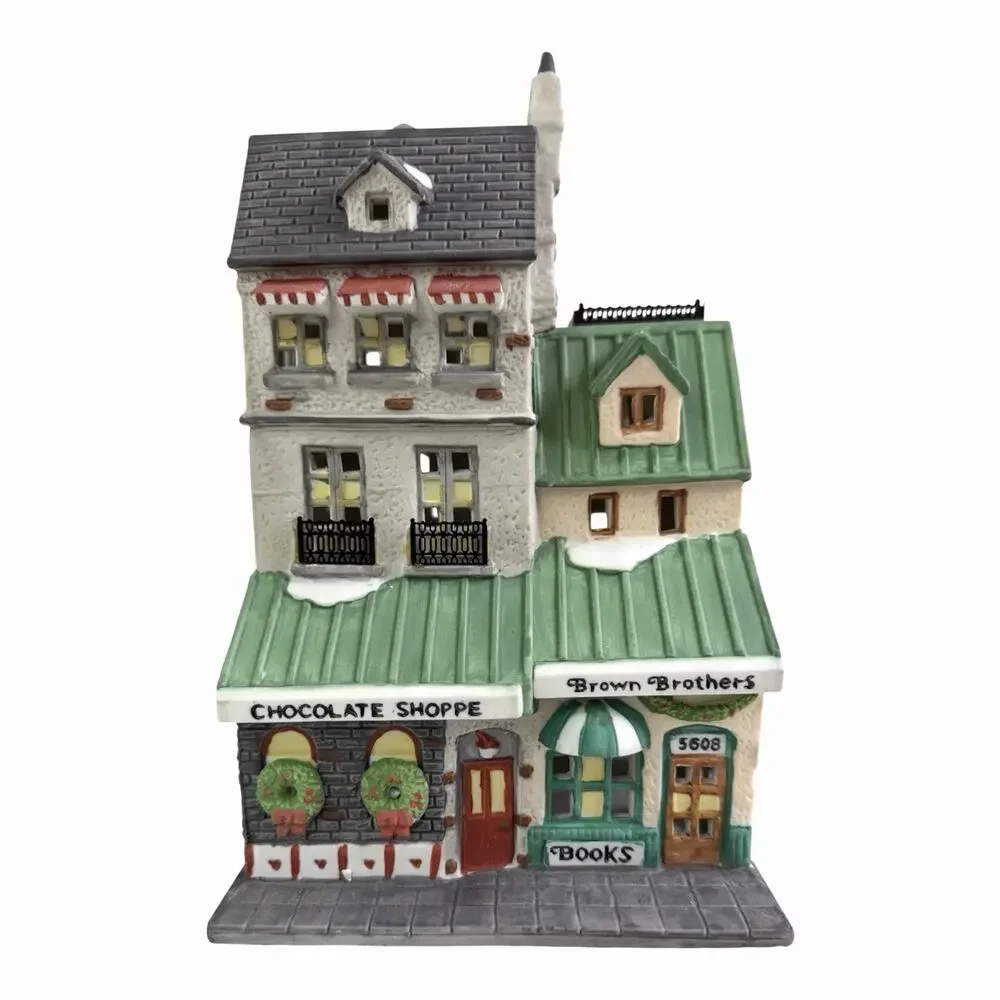 Vintage 1988 Dept 56 Chocolate Shoppe Brown/Book Store Christmas In City